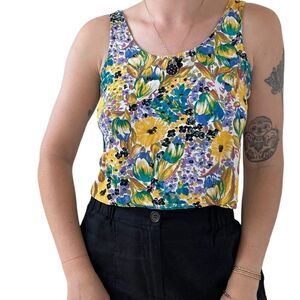 Vintage 1990s Womens Floral Rayon Hawaiian Beach Cropped Tank Top Sz S
